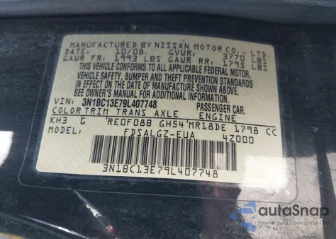 2009 Nissan Versa 1.8Sl z USA, uszkodzony, nr VIN 3N1BC13E79L407748